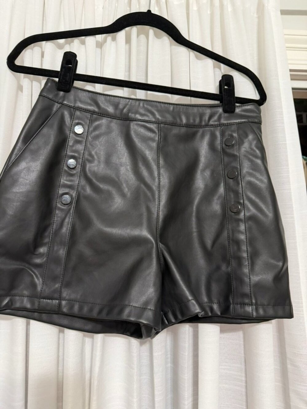 Miss Selfridge Faux Leather Studded Military Short in Black